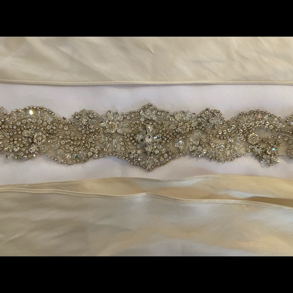 Allure Bridals ivory taffeta & crystal bridal belt